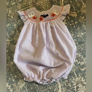 Seersucker Smocked Halloween Bubble Romper